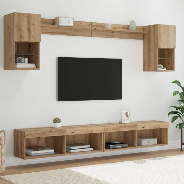 ARDEBO.de - TV Wand Einheiten mit LED 6 stk. Artisan-Eiche Holzwerkstoff