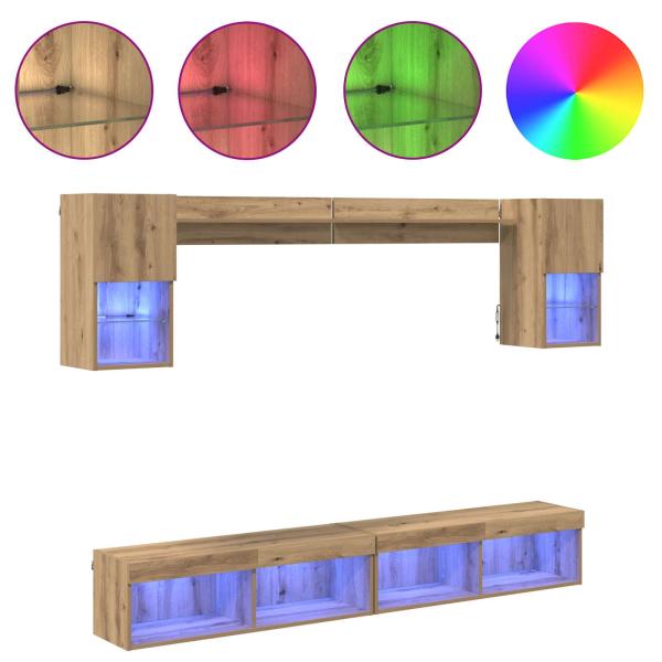 TV Wand Einheiten mit LED 6 stk. Artisan-Eiche Holzwerkstoff