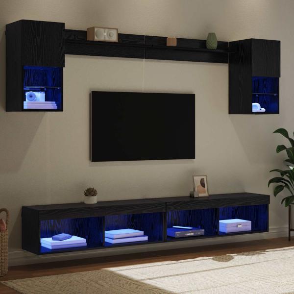 TV Wand Einheiten mit LED 6 stk. Schwarz Eichen-Optik