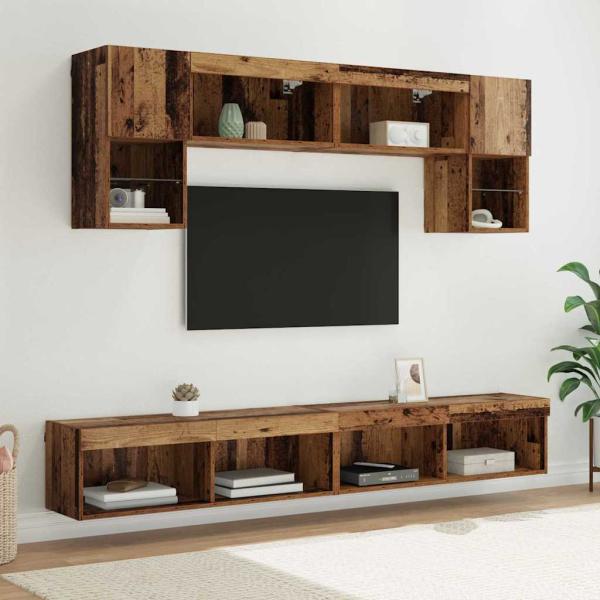 ARDEBO.de - TV Wand Einheiten mit LED 6 stk. Altholz Holzwerkstoff