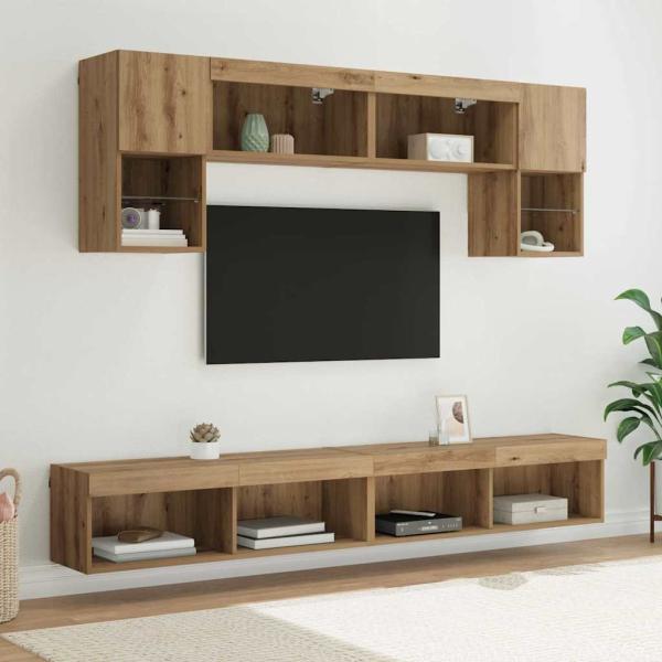 ARDEBO.de - TV Wand Einheiten mit LED 6 Stk. Artisan-Eiche Holzwerkstoff