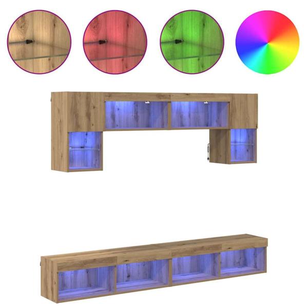 TV Wand Einheiten mit LED 6 Stk. Artisan-Eiche Holzwerkstoff