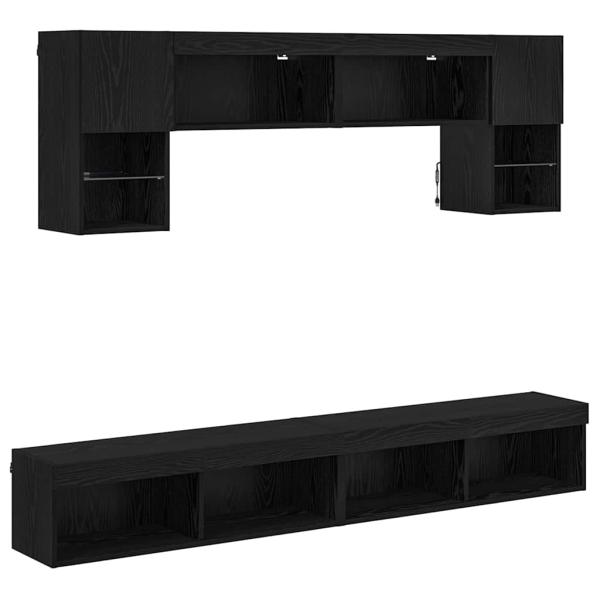 TV Wand Einheiten mit LED 6 stk. Schwarz Eichen-Optik