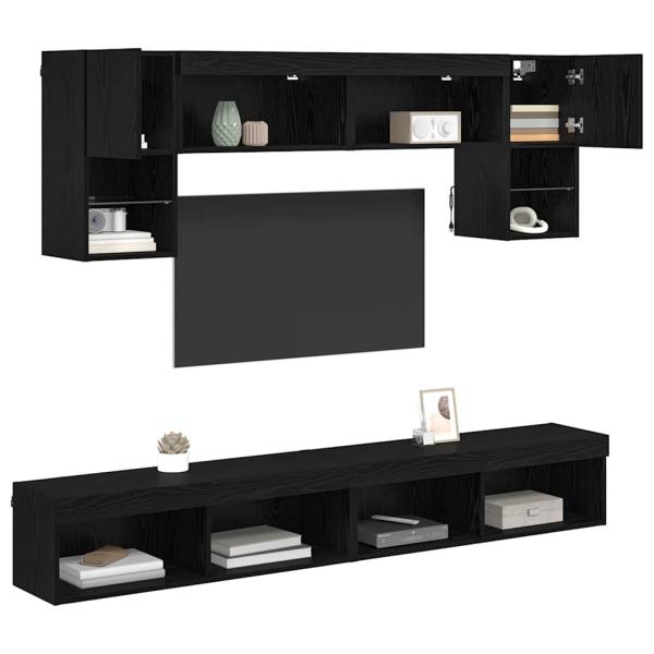 TV Wand Einheiten mit LED 6 stk. Schwarz Eichen-Optik