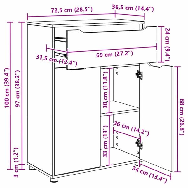 Badezimmermöbel-Set 3 stk. Graues Sonoma 72,5 x 36,5 x 100 cm