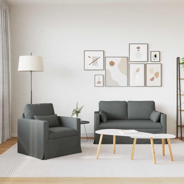 Sofa Set 2 stk. Dunkelgrau Stoff