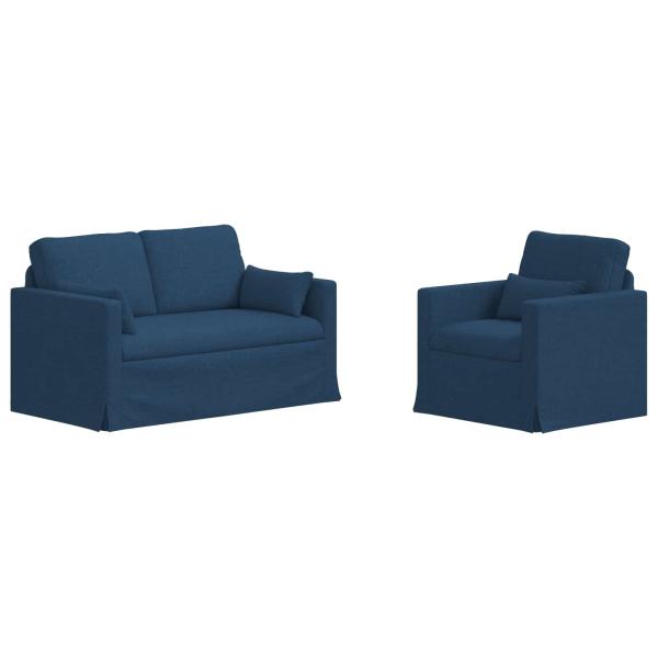 Sofa Set 2 stk. Blau Stoff
