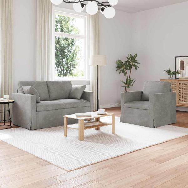 ARDEBO.de - Sofa Set 2 stk. Hellgrau Samt