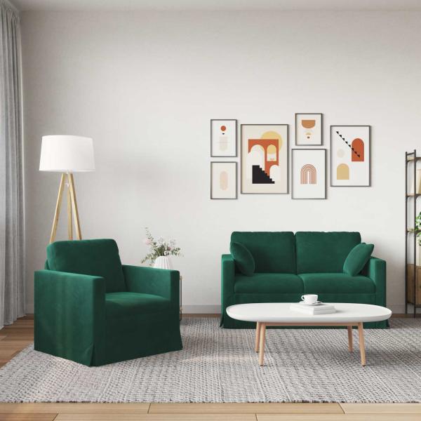 Sofa Set 2 stk. Dunkelgrün Samt