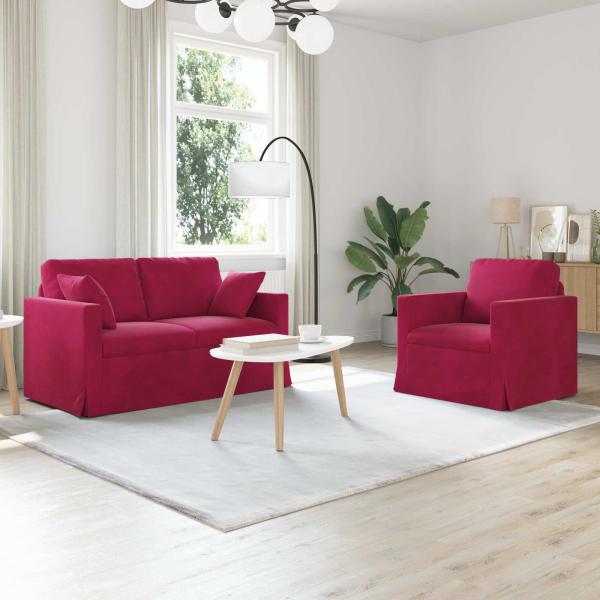 ARDEBO.de - Sofa Set 2 stk. Weinrot Samt