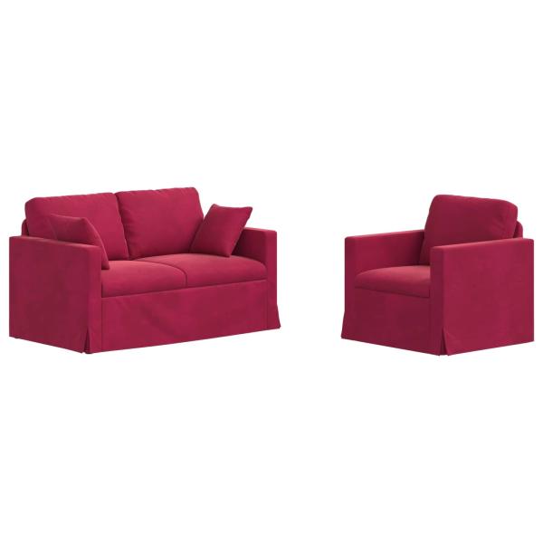 Sofa Set 2 stk. Weinrot Samt
