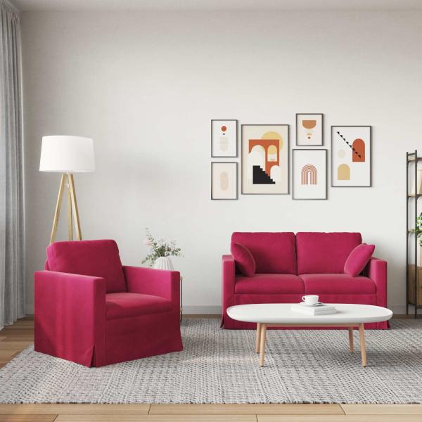 Sofa Set 2 stk. Weinrot Samt