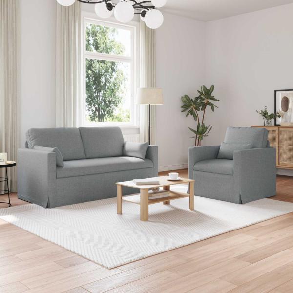 ARDEBO.de - Sofa Set 2 stk. Hellgrau Stoff