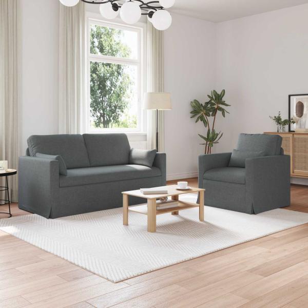 ARDEBO.de - Sofa Set 2 stk. Dunkelgrau Stoff