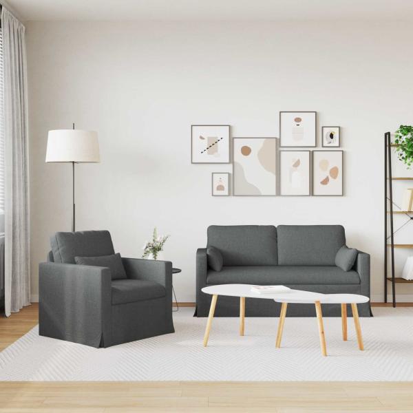 Sofa Set 2 stk. Dunkelgrau Stoff