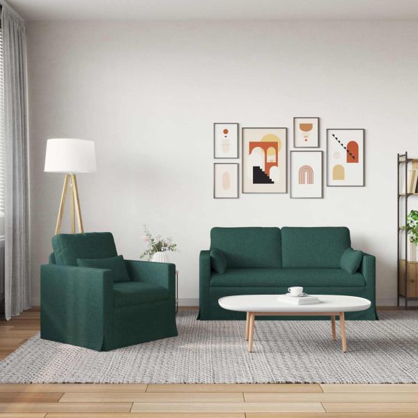 Sofa Set 2 stk. Dunkelgrün Stoff