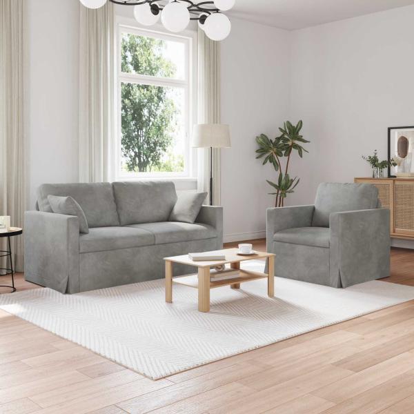 ARDEBO.de - Sofa Set 2 stk. Hellgrau Samt