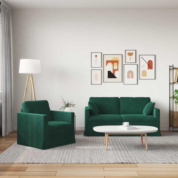 Sofa Set 2 stk. Dunkelgrün Samt