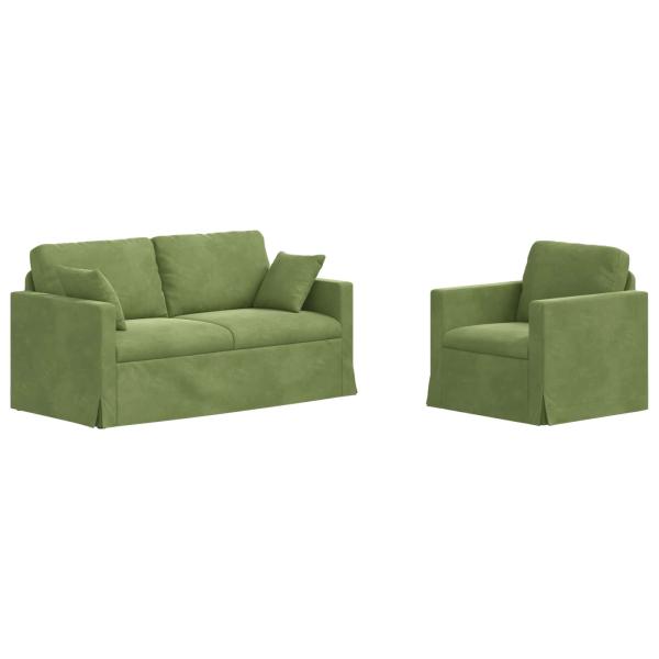 Sofa Set 2 Stk. Hellgrün Samt