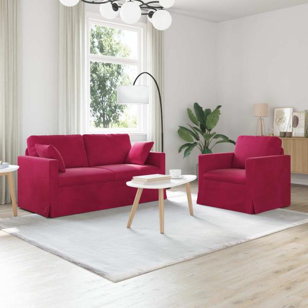 ARDEBO.de - Sofa Set 2 stk. Weinrot Samt