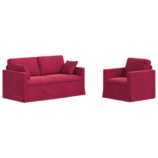 Sofa Set 2 stk. Weinrot Samt