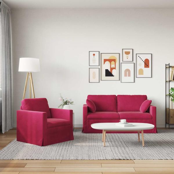 Sofa Set 2 stk. Weinrot Samt
