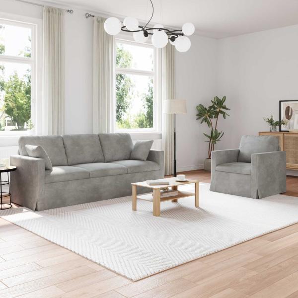 ARDEBO.de - Sofa Set 2 stk. Hellgrau Samt