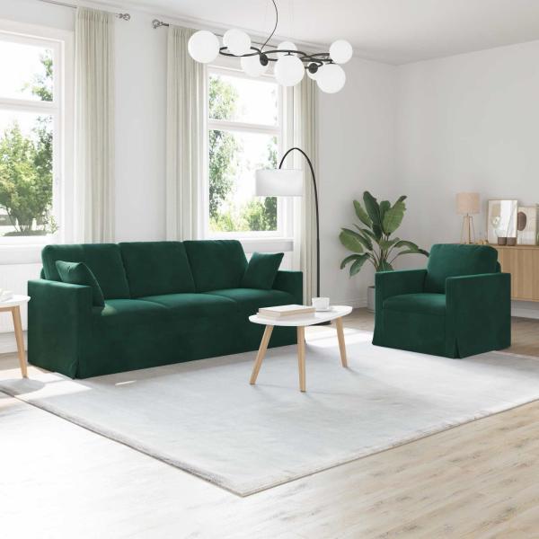 ARDEBO.de - Sofa Set 2 stk. Dunkelgrün Samt