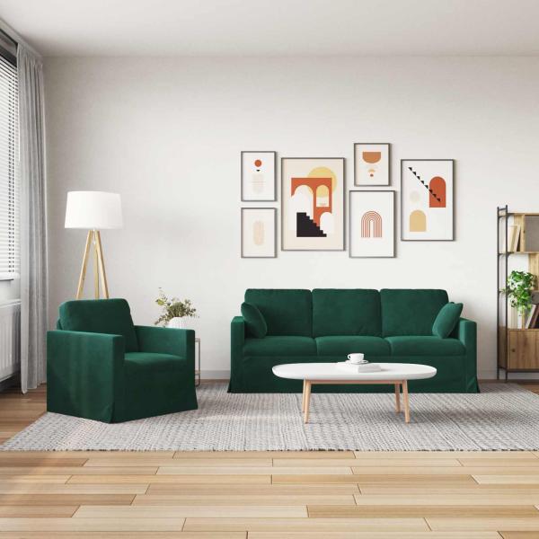 Sofa Set 2 stk. Dunkelgrün Samt