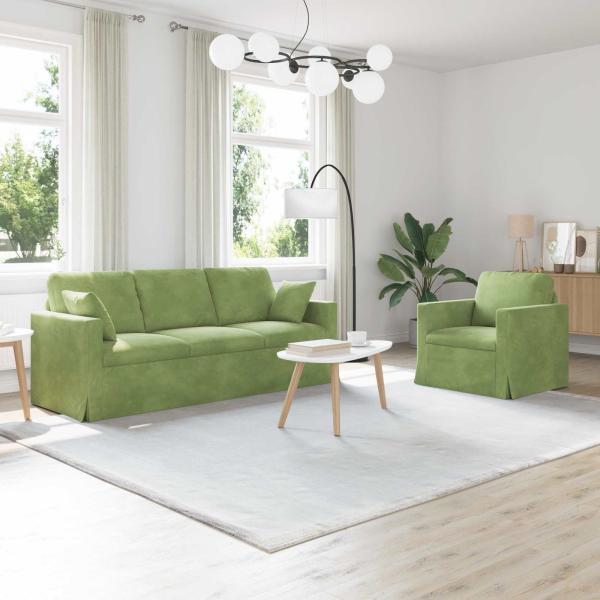 ARDEBO.de - Sofa Set 2 stk. Hellgrün Samt