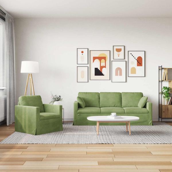 Sofa Set 2 stk. Hellgrün Samt