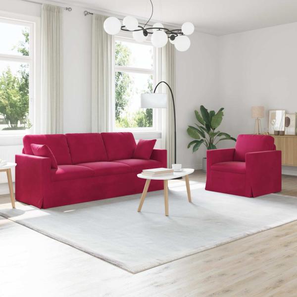 ARDEBO.de - Sofa Set 2 stk. Weinrot Samt