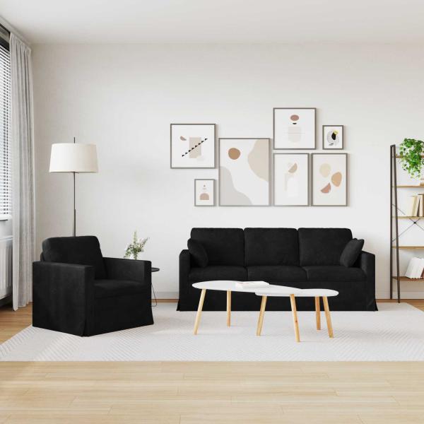 Sofa Set 2 stk. Schwarz Samt