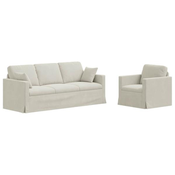 Sofa Set 2 Stk. Creme Samt