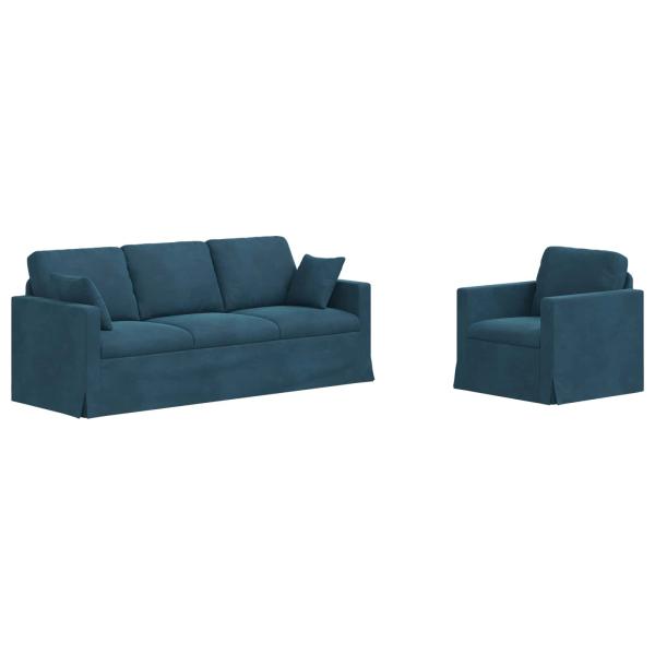 Sofa Set 2 stk. Blau Samt