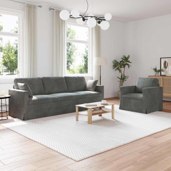ARDEBO.de - Sofa Set 2 stk. Dunkelgrau Samt