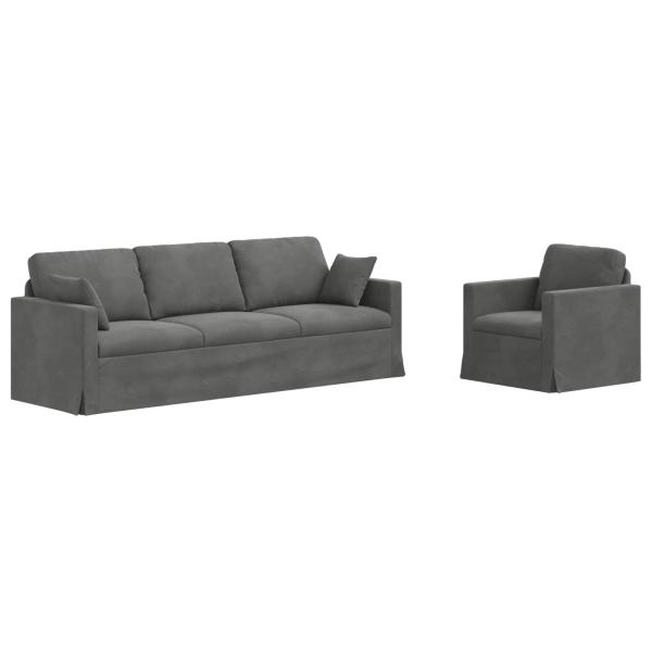 Sofa Set 2 stk. Dunkelgrau Samt