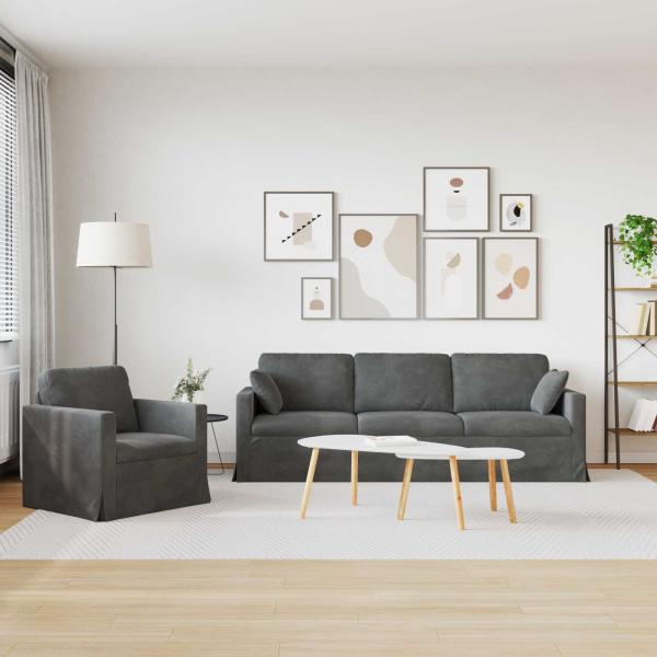 Sofa Set 2 stk. Dunkelgrau Samt