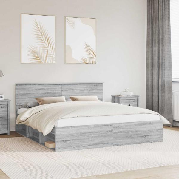 ARDEBO.de - Bettrahmen Graues Sonoma 180 x 200 cm Holzwerkstoff