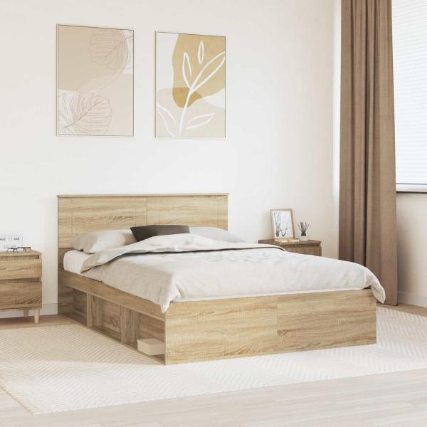 ARDEBO.de - Bettrahmen Geräucherte Eiche 150 x 200 cm Holzwerkstoff