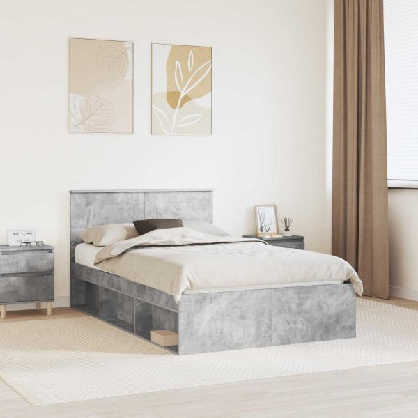 ARDEBO.de - Bettrahmen mit Kopfteil Beton Grau 135 x 190 cm Holzwerkstoff