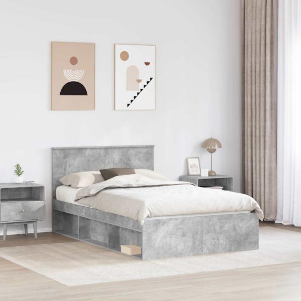 Bettrahmen mit Kopfteil Beton Grau 135 x 190 cm Holzwerkstoff
