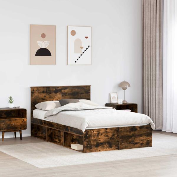 Bettrahmen Geräucherte Eiche 135 x 190 cm Holzwerkstoff