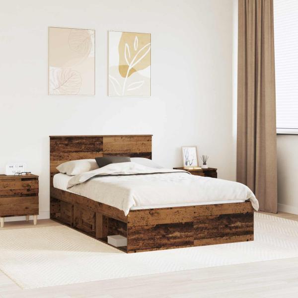 ARDEBO.de - Bettrahmen mit Kopfteil Altholz 135 x 190 cm Holzwerkstoff