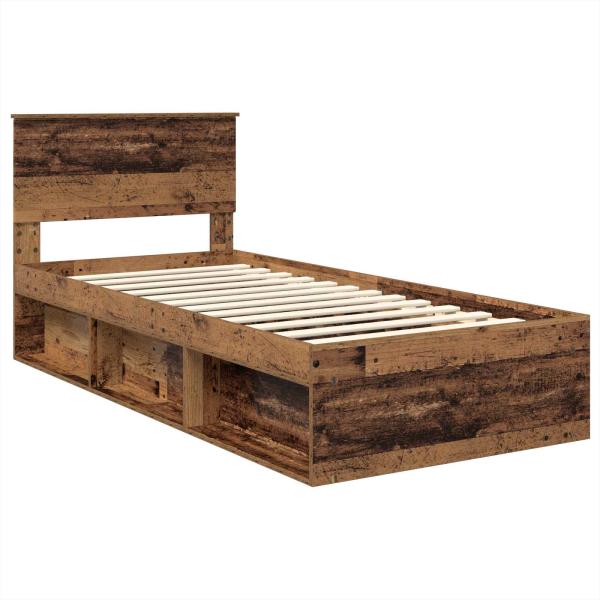 Bettrahmen mit Kopfteil Altholz 75 x 190 cm Holzwerkstoff