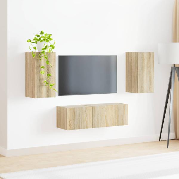 TV-Wandregal-Set 4 Stk. Sonoma-Eiche Holzwerkstoff