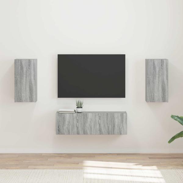 ARDEBO.de - TV-Wandregal-Set 4 Stk. Graues Sonoma Holzwerkstoff
