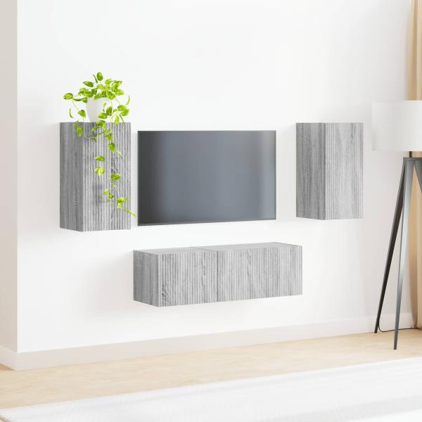 TV-Wandregal-Set 4 Stk. Graues Sonoma Holzwerkstoff