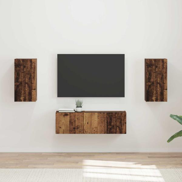 ARDEBO.de - TV-Wandregal-Set 4 Stk. Altholz Holzwerkstoff