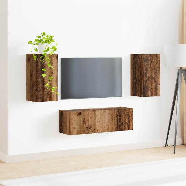TV-Wandregal-Set 4 Stk. Altholz Holzwerkstoff
